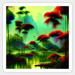 Magical Landscape Of a Lake And Colorful Plants Sticker